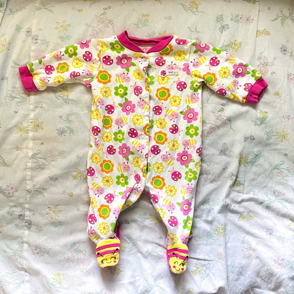 Carters Floral Footed Sleeper with Bees and Ladybugs